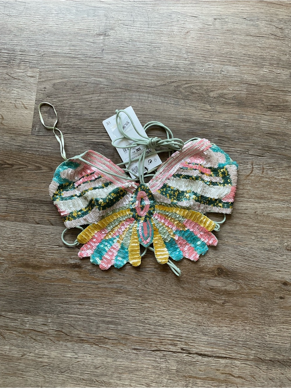 Zara Multicolor Sequin Butterfly Crop Top